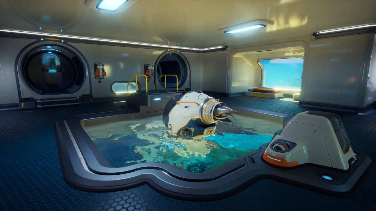 Tadpole-Tauchboot in der Basis-Schleuse von Subnautica 2