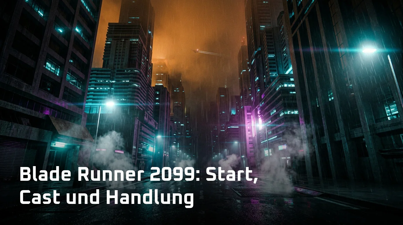 Regennasse Megacity-Schlucht bei Nacht in Neonlicht – Blade Runner 2099