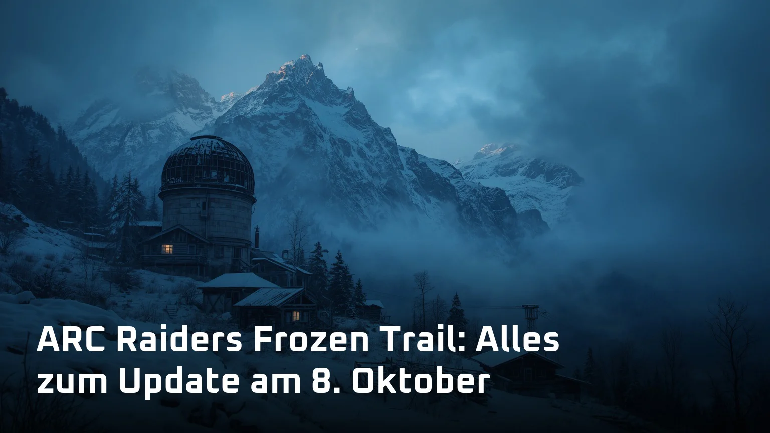 Vereiste verlassene Bergsiedlung mit Observatorium als Motiv zu ARC Raiders Frozen Trail