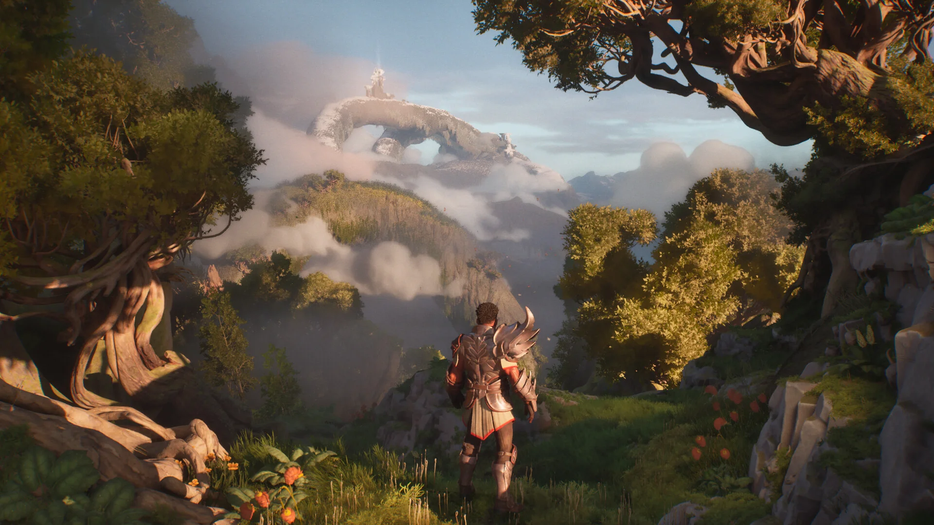 Guild Wars 3: Eine Spielfigur reitet auf einem gepanzerten Fabelwesen durch einen alten Wald in Orr